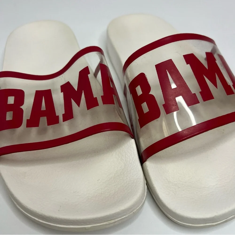 Alabama Crimson Tide White Slide Sandals Womens 5/6 Small Clear Strap Bama Block